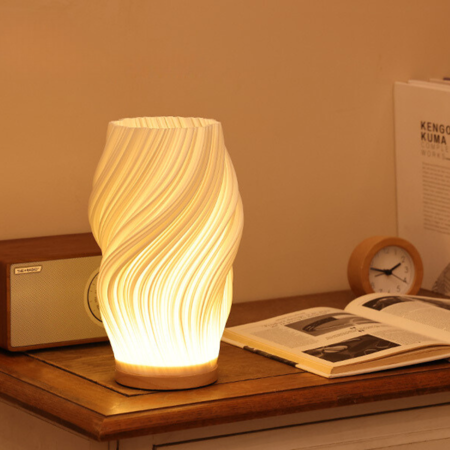 Soft Sculptural Bedside Light – Pleated LED Table Lamp