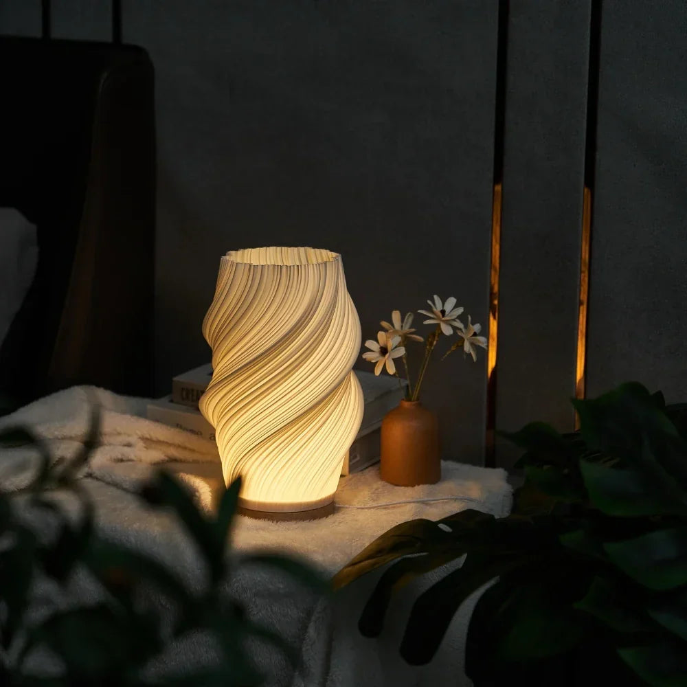 Soft Sculptural Bedside Light – Pleated LED Table Lamp