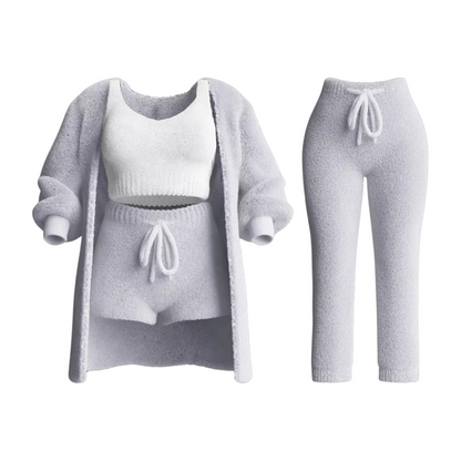 Women's Full Tracksuit Ensemble: Sweater, Sports Bra, Trousers, Cardigan