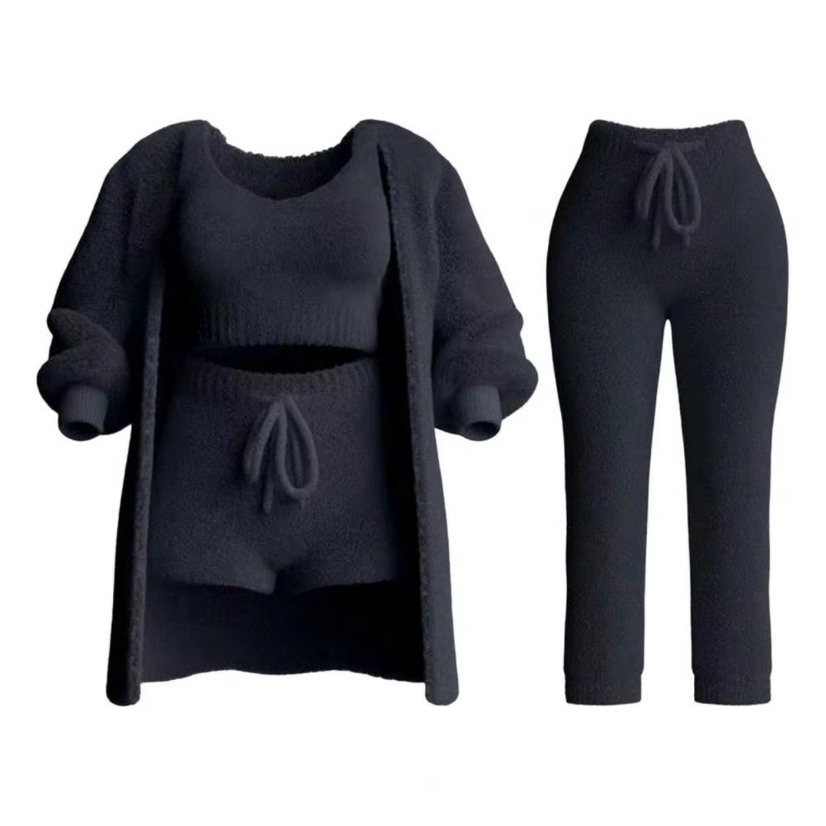 Women's Full Tracksuit Ensemble: Sweater, Sports Bra, Trousers, Cardigan