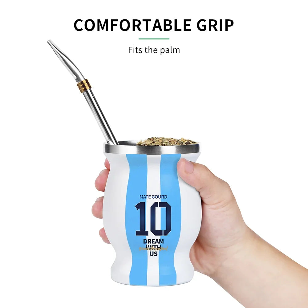 Stainless Steel Mate Gourd Set with Bombilla Straw & Cleaning Brush