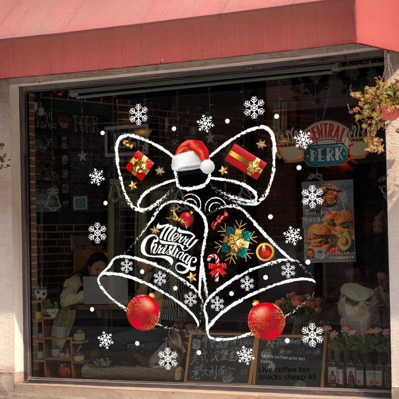 Christmas Window Stickers with Festive Bell Design – Reusable PVC Decor