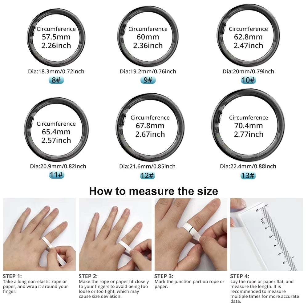 Health Monitoring Ring - Heart Rate, SpO₂, Skin Temperature, Sleep & Fitness Tracker - Waterproof