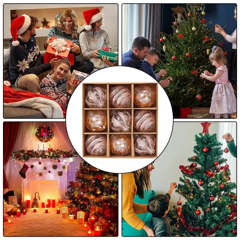 Christmas Hanging Ornaments Set – 9 Plastic Decorations with Snowflakes and Balloons