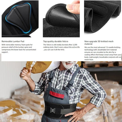 Adjustable Compression Back Brace for Lumbar Support | Breathable Belt for Lifting and Work