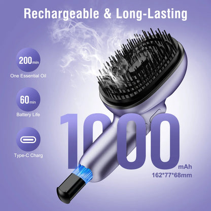 Scalp Massage Brush with Essential Oil Sprayer | 2 Vibration Settings, 4 Oil Cartridges, USB Rechargeable & Washable