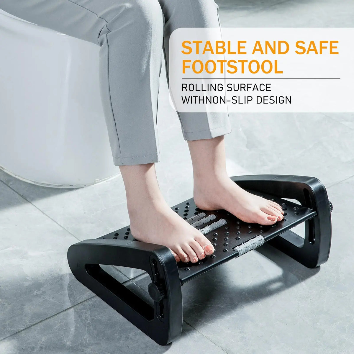 Under Desk Footrest with Massage Rollers – 6 Adjustable Heights & Tilted Design