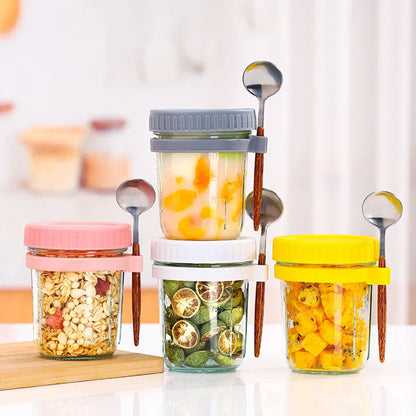 Portable Multifunctional Breakfast Cup with Lid and Spoon - Ideal for Oatmeal, Cereal, Nuts, Yogurt, Salad, and More - Heat-Resistant Tumbler for Juice and Milk