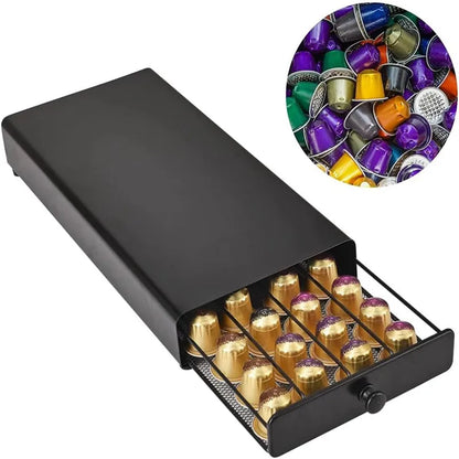 Under-Machine Coffee Pod Organizer for 40 Nespresso Original Capsules - Steel Frame, Mesh Base & Non-Slip Pads