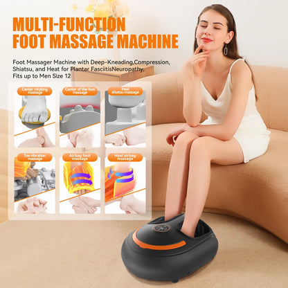 Foot Massager with Heat and Air Compression – 4 Settings, 5 Levels, Vibration, LCD Screen & Remote Control
