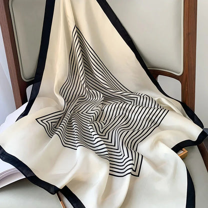 Silk Checkered Scarf with Charm