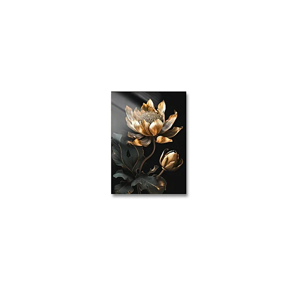 Modern Botanical Canvas Prints - Black and Gold Floral Wall Art for Home Decor