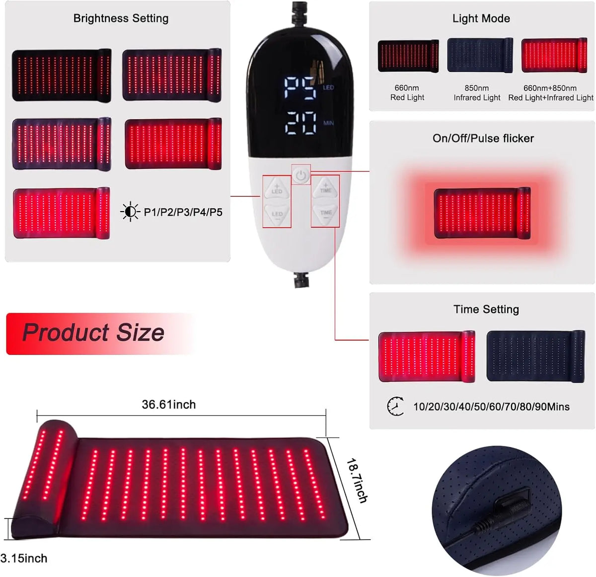 Infrared Heat Pad for Body Relief – Red Light Therapy Mat with Neck Support, 660nm & 850nm