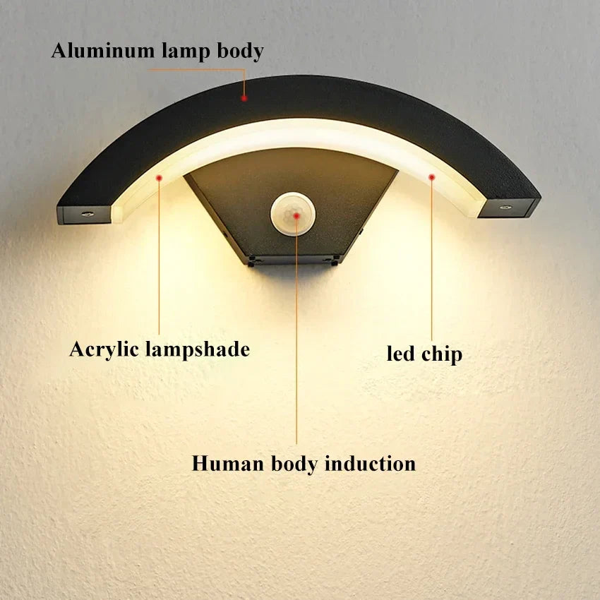 18W Waterproof LED Wall Light for Outdoor Use with Motion Detection
