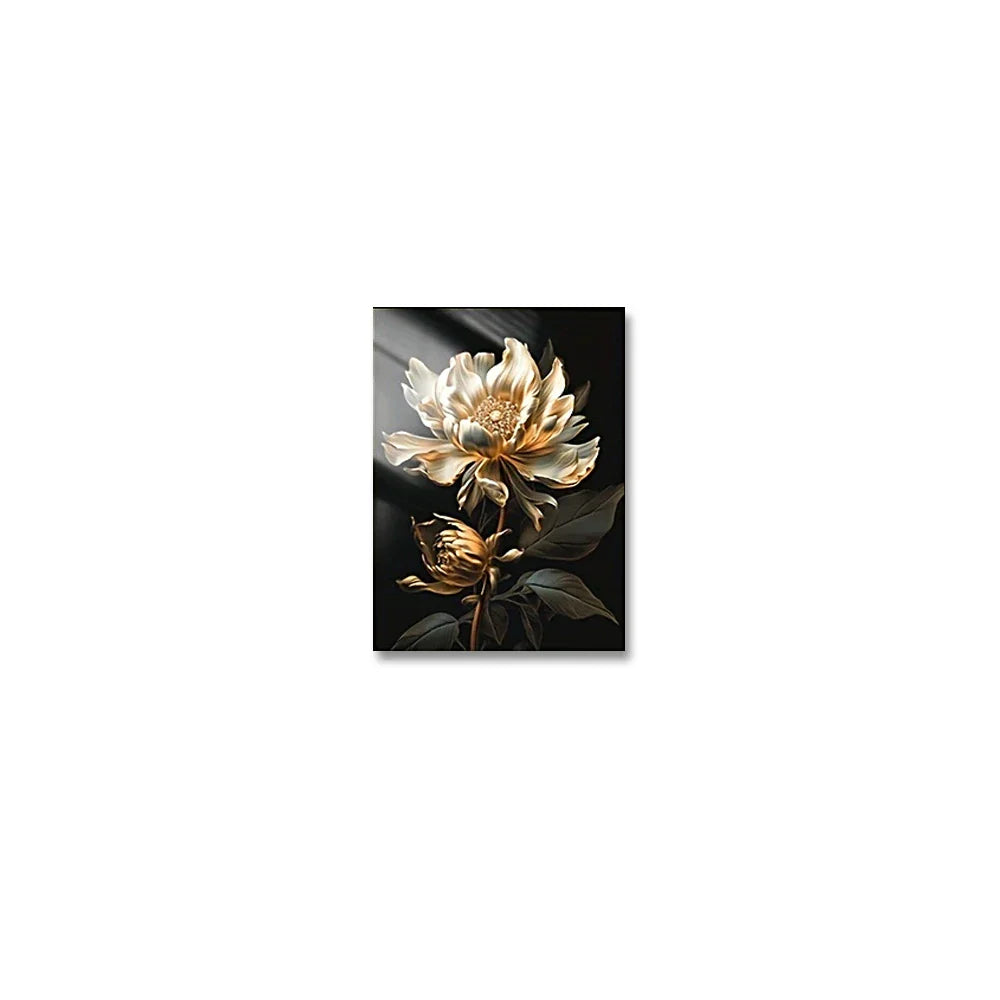 Modern Botanical Canvas Prints - Black and Gold Floral Wall Art for Home Decor