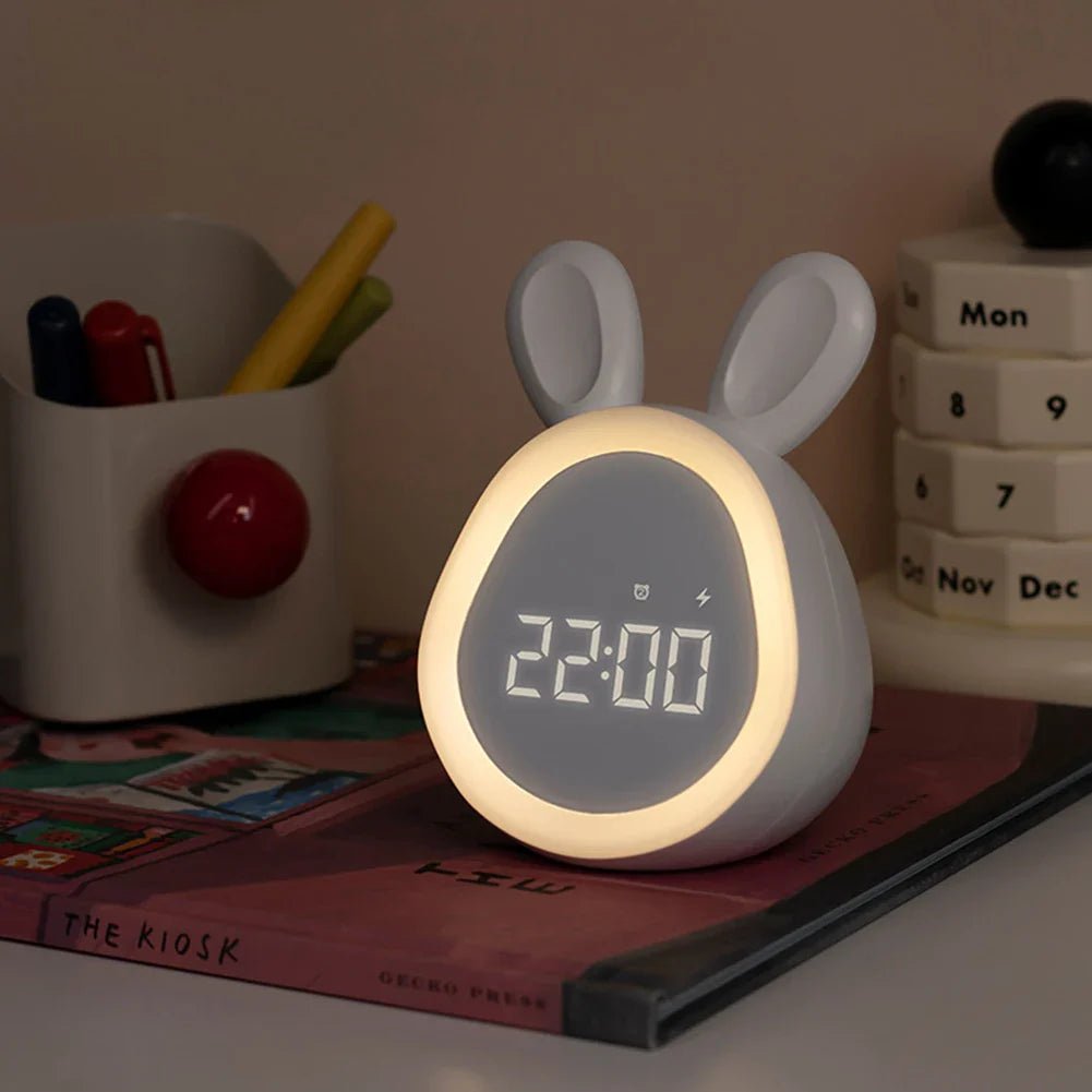 Children's Alarm Clock with LED Night Light and Rabbit Design