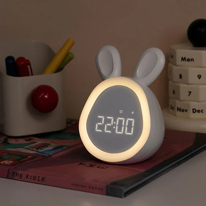 Children's Alarm Clock with LED Night Light and Rabbit Design