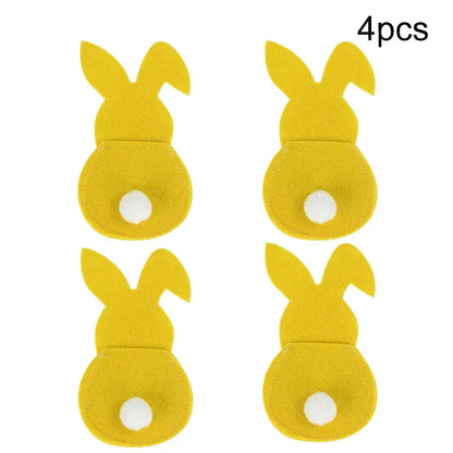 Easter Cutlery Holder Set - 4-Piece Bunny Design for Table Decoration