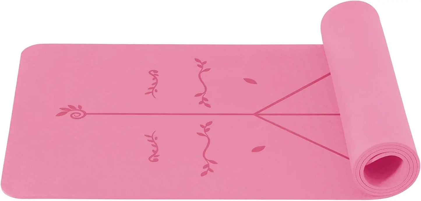 Non-Slip Pilates and Fitness Mat | Skin-Friendly TPE | 183 × 61 × 0.6 cm | With Alignment Lines