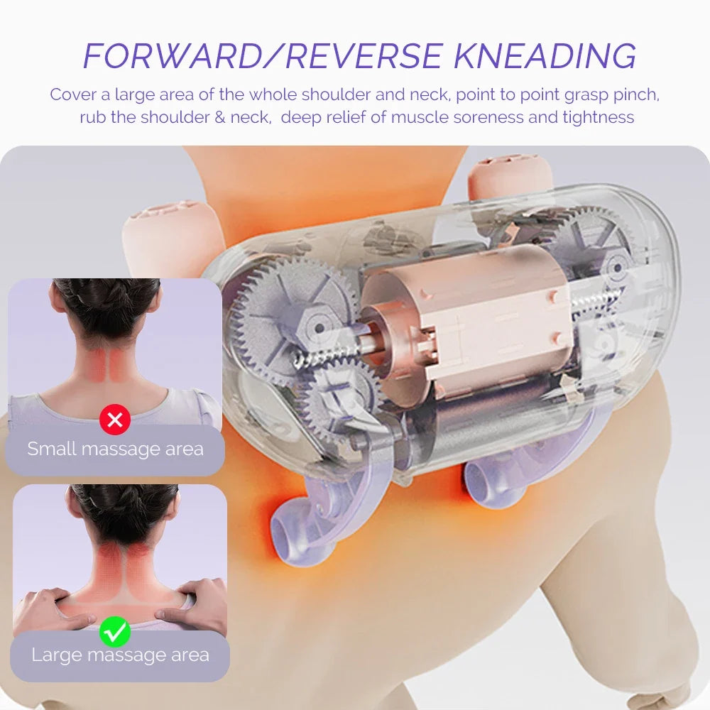 Rechargeable Neck and Shoulder Massager with Heat – 6D Kneading Heads, 2 Levels