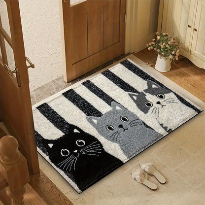 Waterproof Soft Floor Mat with Striped Cartoon Cat Design