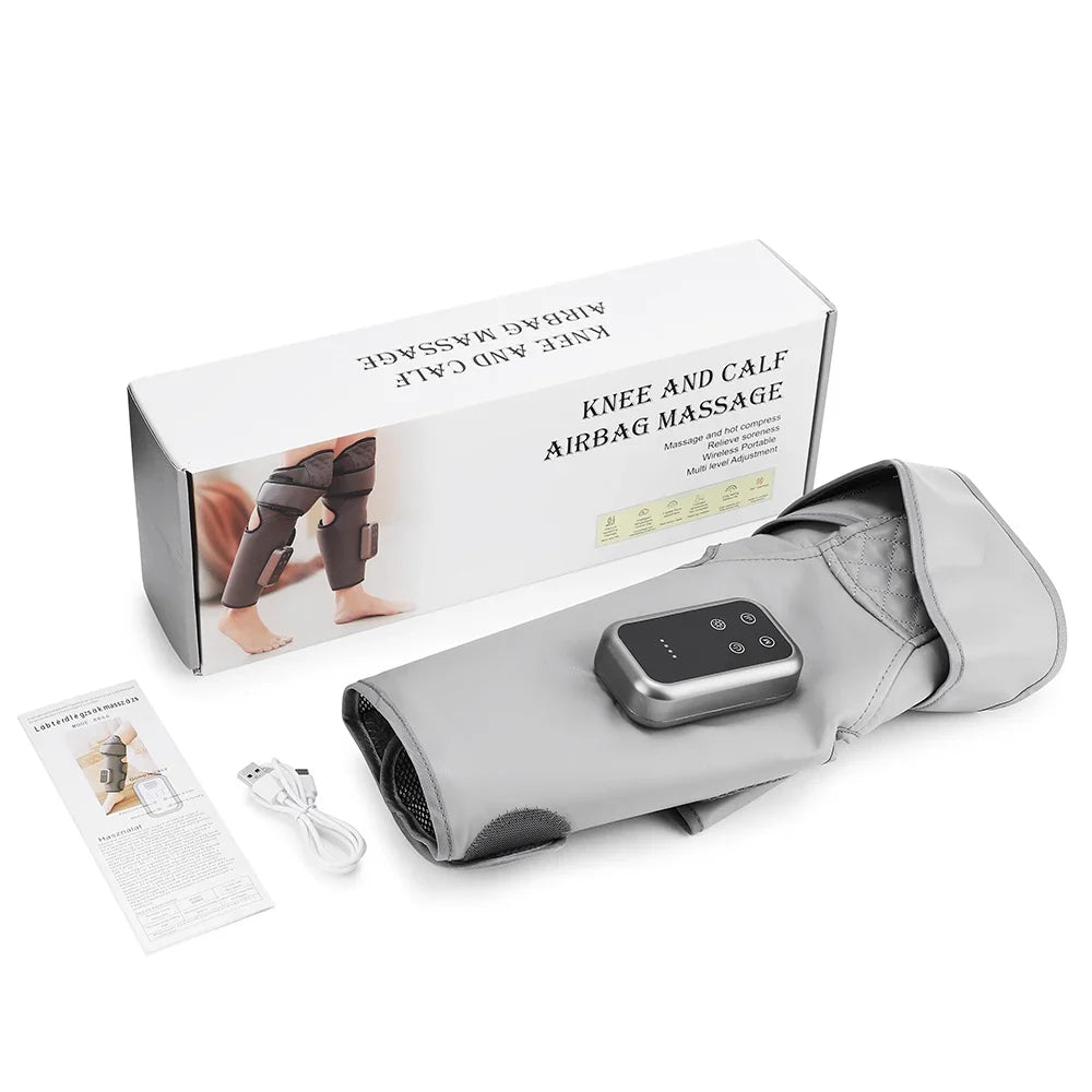 Cordless Leg Wrap Massager for Calves and Knees – Heat and Air Compression with 3 Levels and Adjustable Pressure