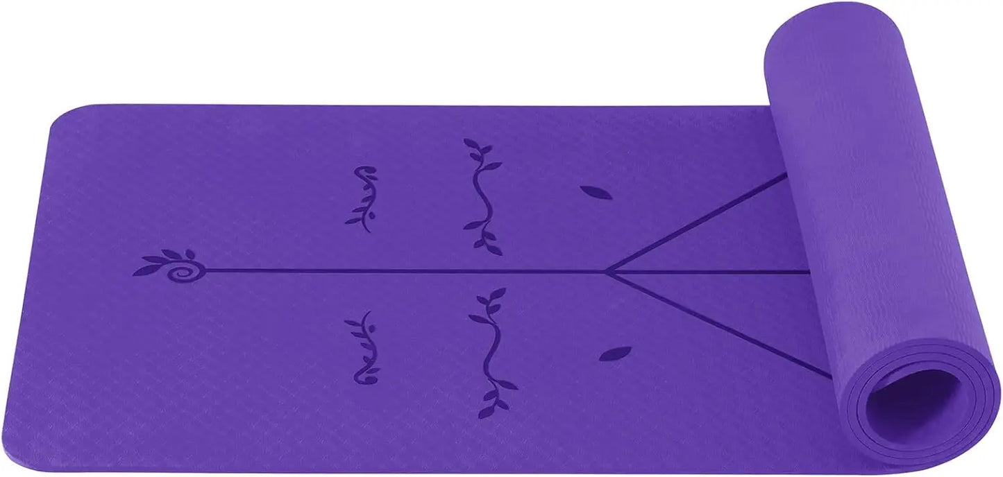 Non-Slip Pilates and Fitness Mat | Skin-Friendly TPE | 183 × 61 × 0.6 cm | With Alignment Lines