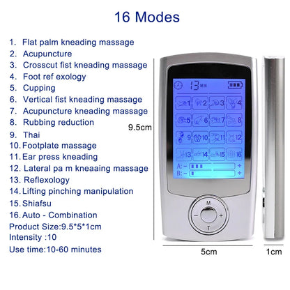 Rechargeable Muscle Stimulator with Dual-Channel TENS & EMS – 16 Modes, 10 Intensities