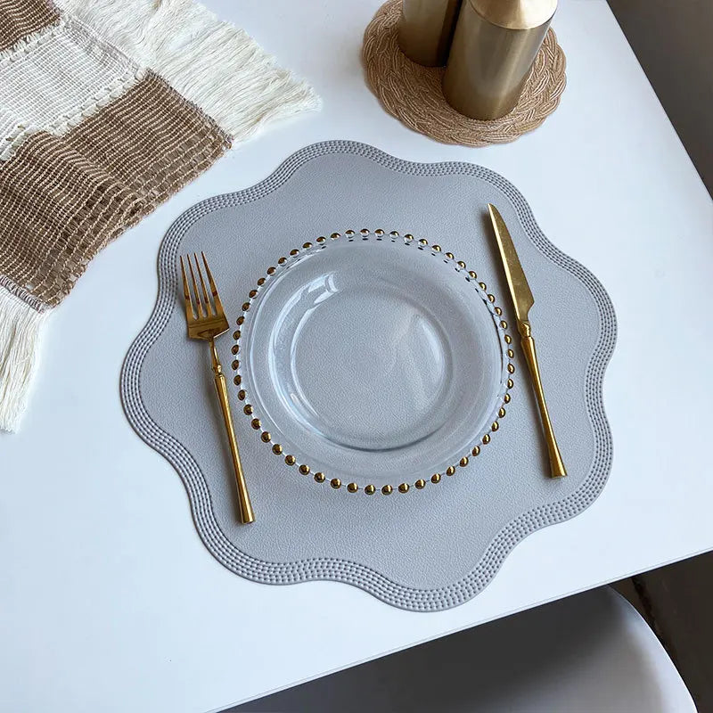 Waterproof Embossed Placemats - Round Faux Leather Dining Set