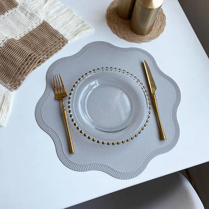 Waterproof Embossed Placemats - Round Faux Leather Dining Set