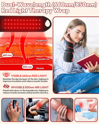 Wireless Red and Infrared Light Therapy Wrap with Heat and Vibration – 3 Settings, USB-C