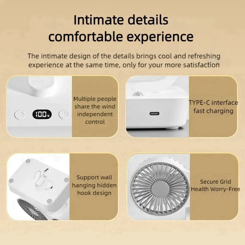 Portable Night Lamp with Adjustable Double-Head Table Fan