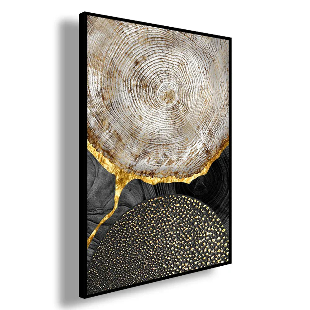 Sophisticated Black and Gold Tree Ring Canvas Art for Home
