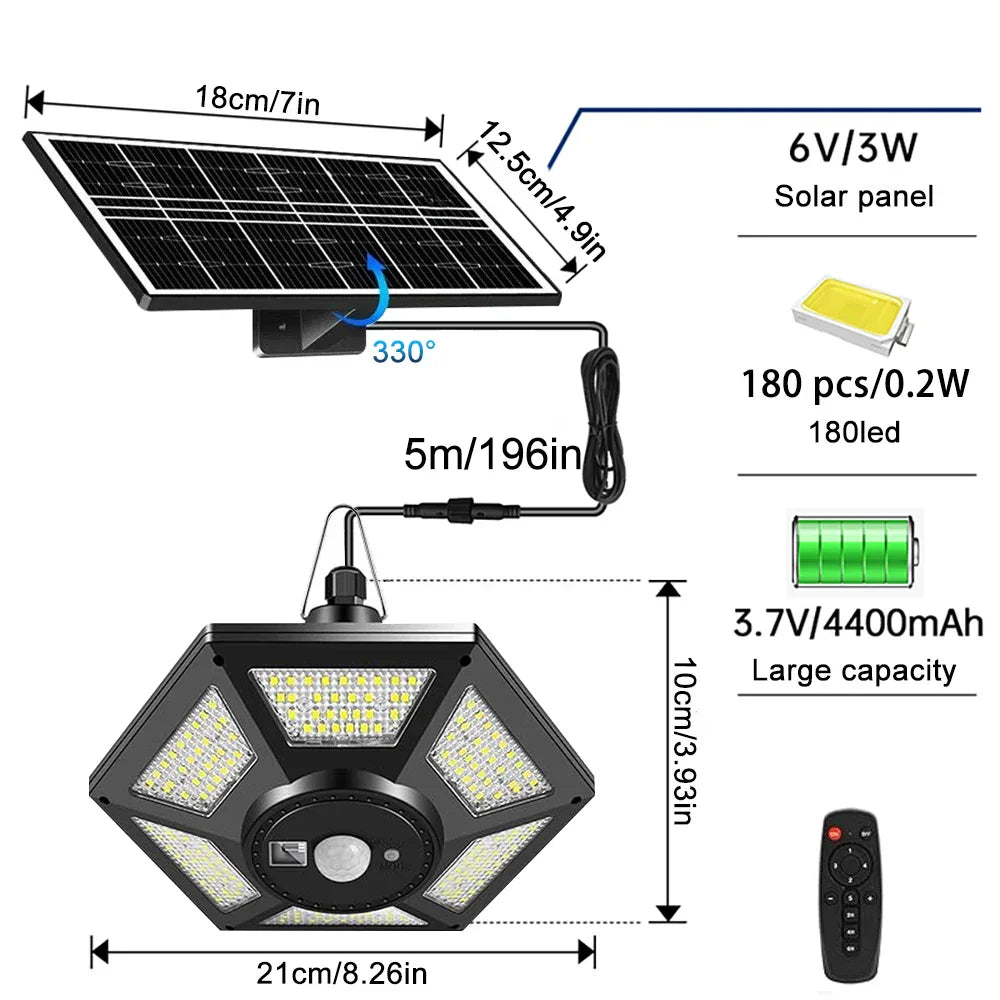 Solar LED Light with 1200 Lumens | 228 LEDs | Motion Sensor & Remote | IP65