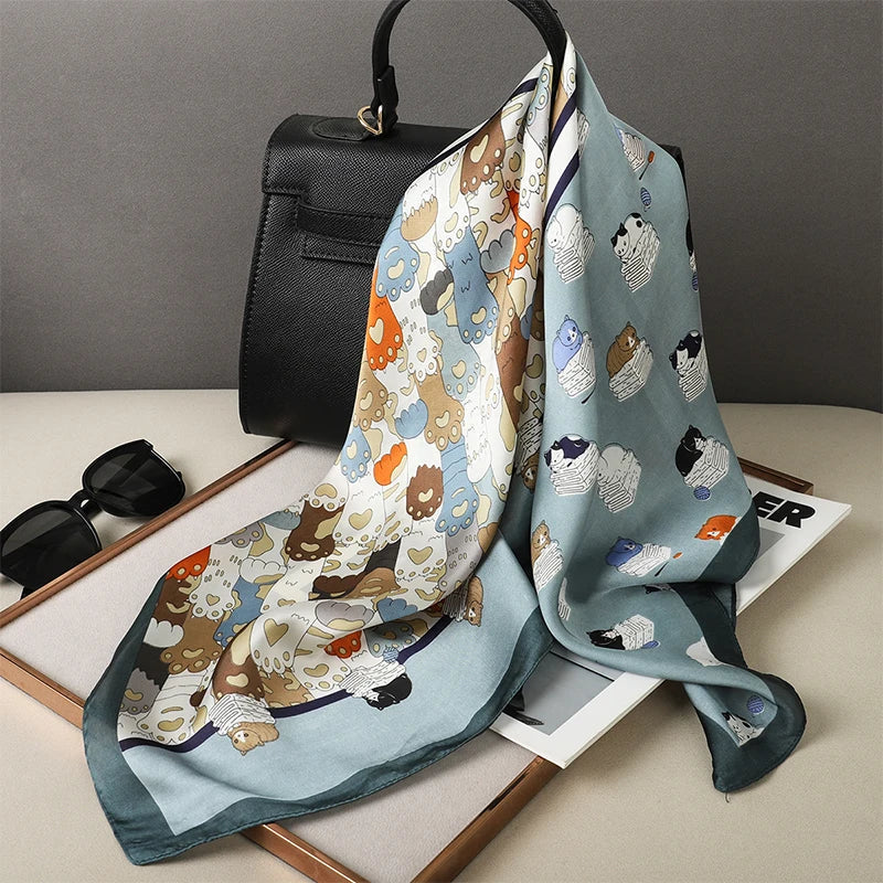 Silk Checkered Scarf with Charm