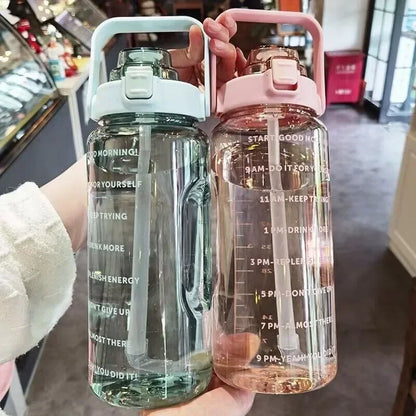 2L BPA-Free Water Bottle with Time Markers & Straw – 68oz Leakproof Hydration Tracker for Gym, Office, Travel