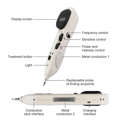 Rechargeable Massage Pen with LCD, 10 Intensity Levels, Needle-Free Tips