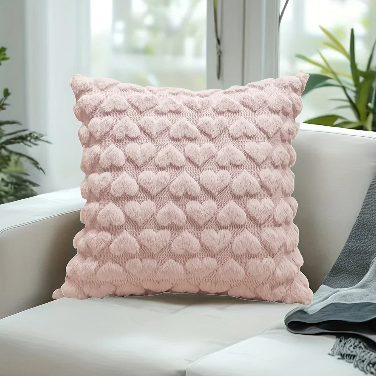 Heart-Shaped Plush Pillow Cover in Solid Colors – Soft Cushion for Sofa, Bed & Living Room