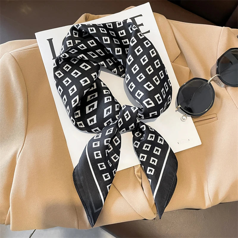 Silk Checkered Scarf with Charm