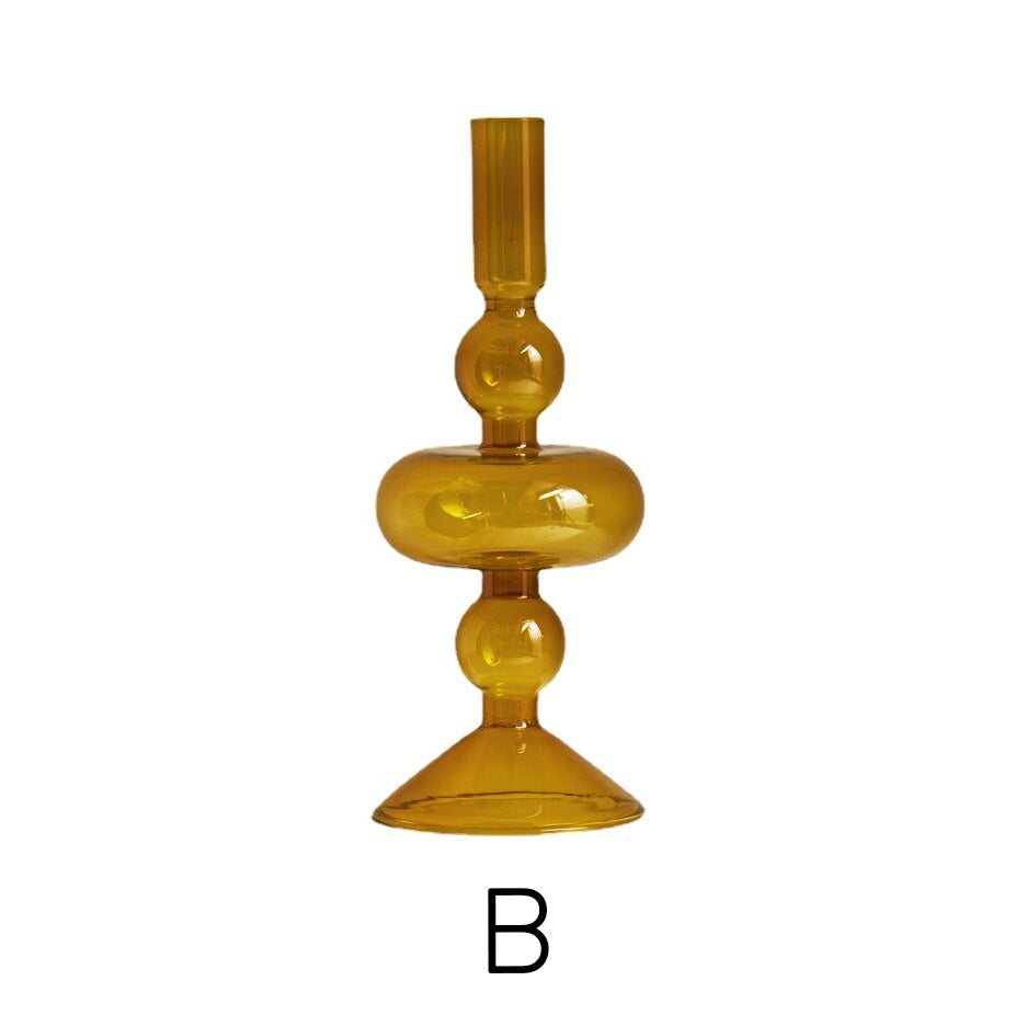 Contemporary Glass Candle Holder in Amber Color