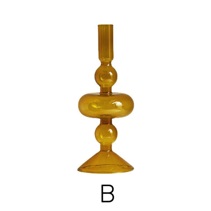 Contemporary Glass Candle Holder in Amber Color