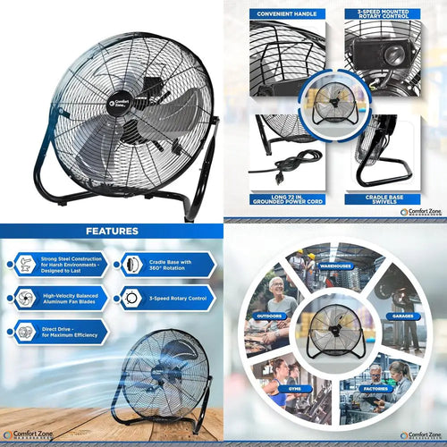 18-Inch High-Velocity Floor Fan – Adjustable Tilt with 3 Speeds and Handle
