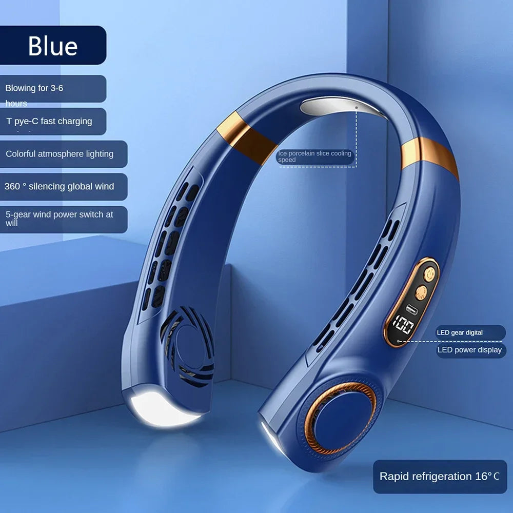 Portable Mini Neck Fan 2025 – Bladeless Rechargeable Air Cooler with Display