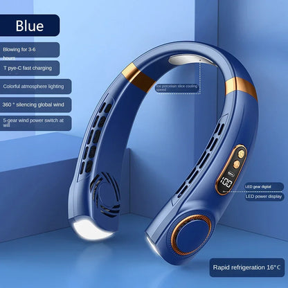 Portable Mini Neck Fan 2025 – Bladeless Rechargeable Air Cooler with Display