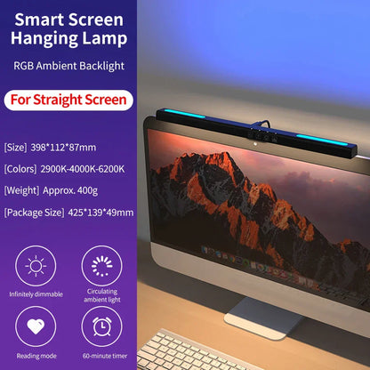 USB-Powered LED Monitor Light with RGB Backlighting and Adjustable Brightness - 60-Minute Timer