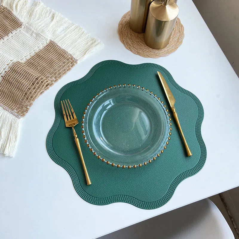 Waterproof Embossed Placemats - Round Faux Leather Dining Set