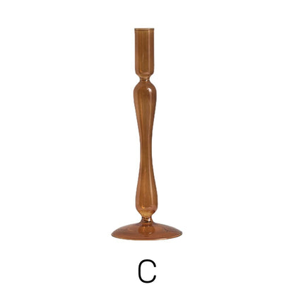 Contemporary Glass Candle Holder in Amber Color