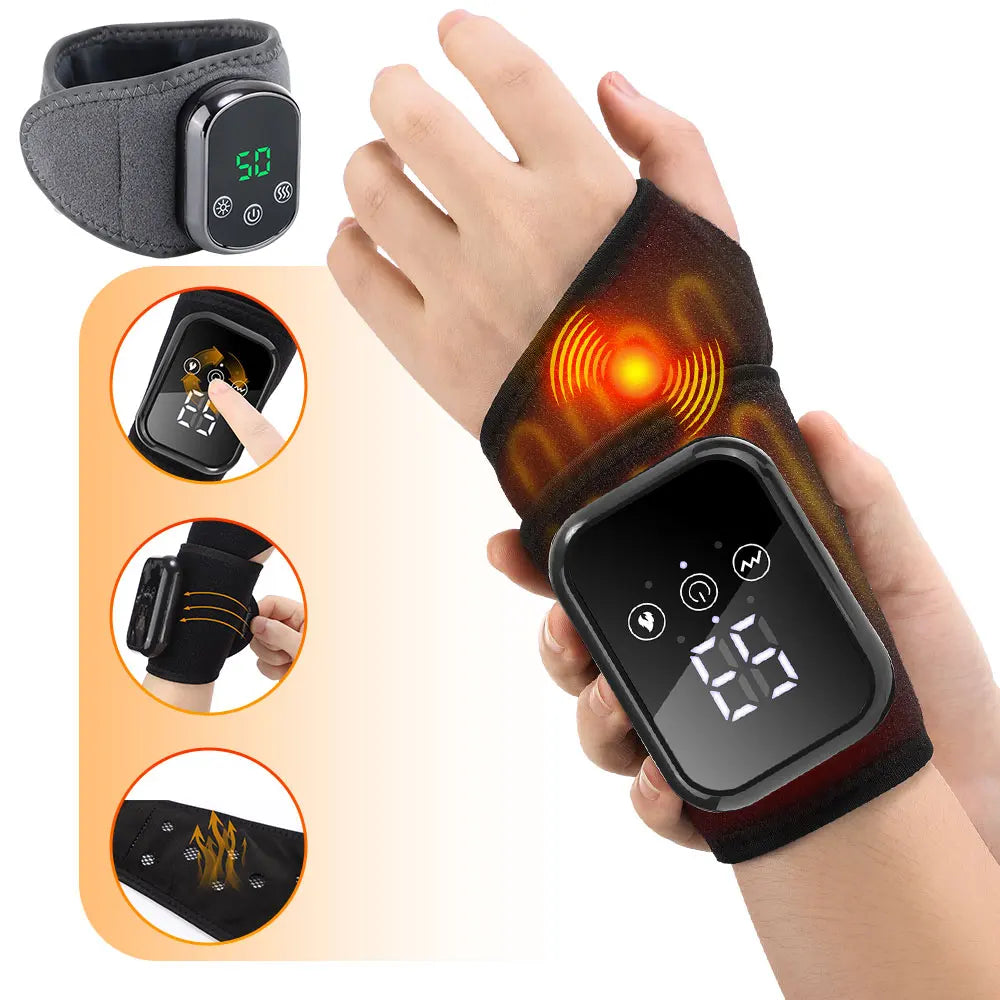 Heated Electric Wrist Brace with Vibration, Adjustable Strap & Timer