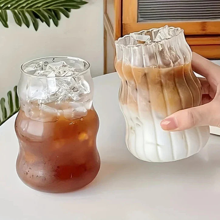 4-Piece Glass Tumbler Set - Ribbed Design, Heat-Resistant