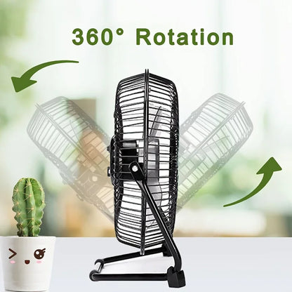 Portable USB Electric Fan – Mini Desk Fan with 2 Speed Settings, 4 Blades, 360° Rotation, 4/6/8 Inch